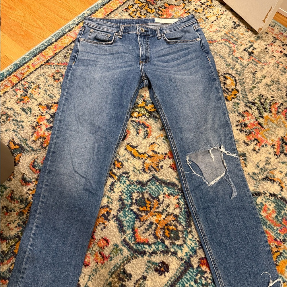 rag & bone Distressed Blue Straight Leg Jeans